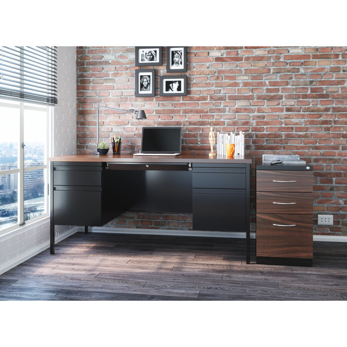 CommClad Double Pedestal Office Desk with Center Drawer for Home